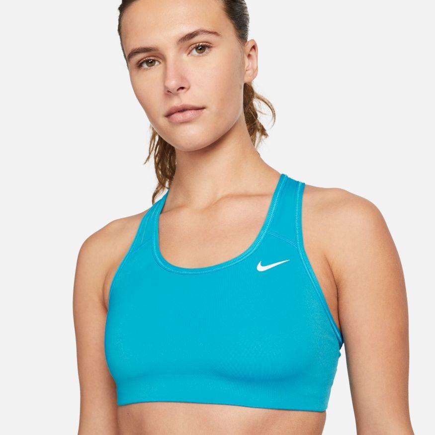 Nike Women's Dri-FIT Medium-Support 1-Piece Pad Swoosh Sports Bra Laser  Blue / White