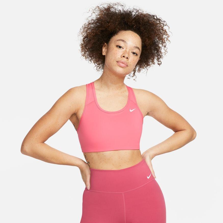 Nike Training Swoosh Dri-FIT leopard print cross back medium support sports  bra in pink